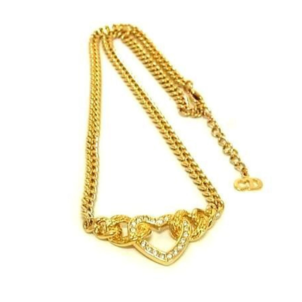 Rhinestone Heart Pendant Necklace Gold Metal