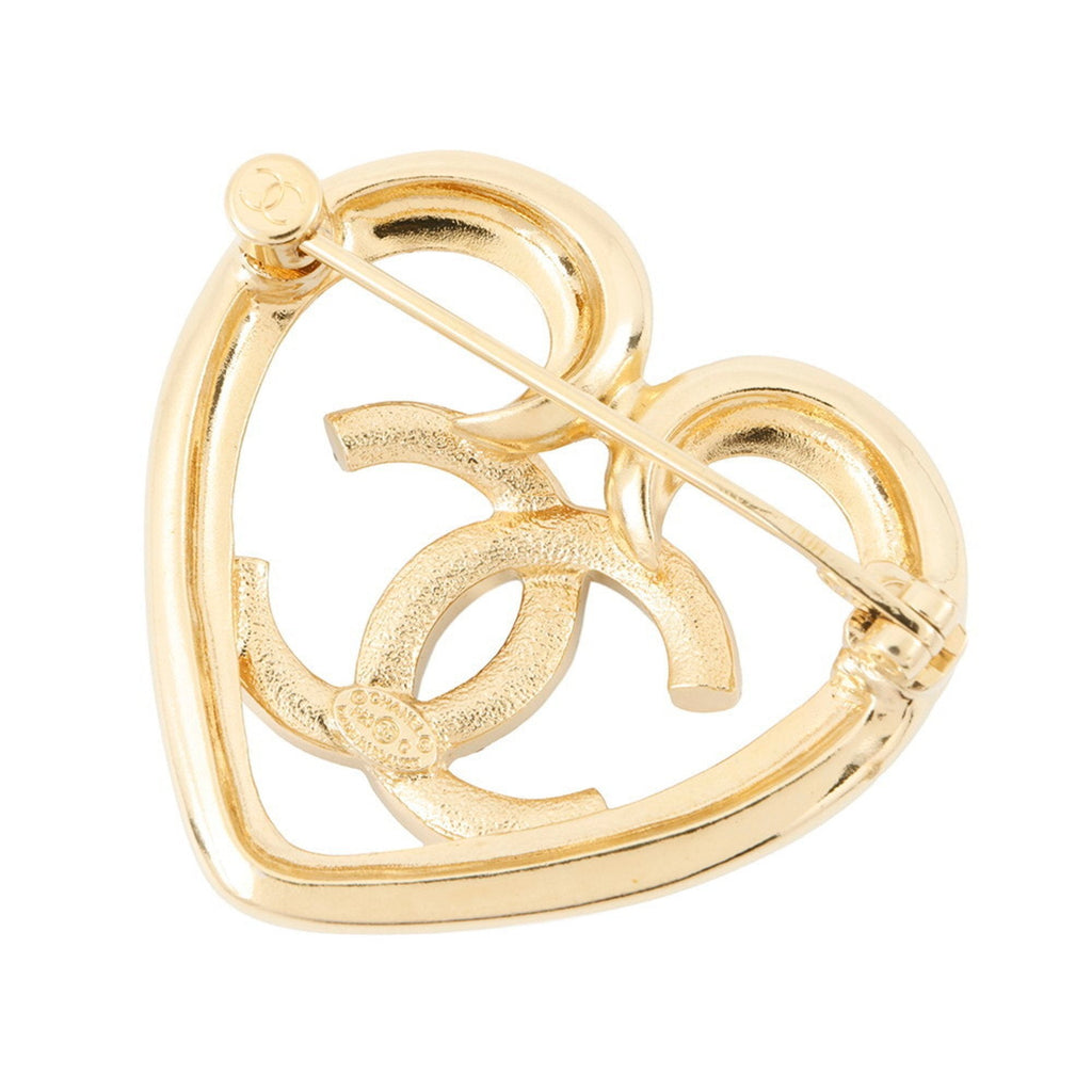 CC Logo Heart Brooch Gold-Tone Metal