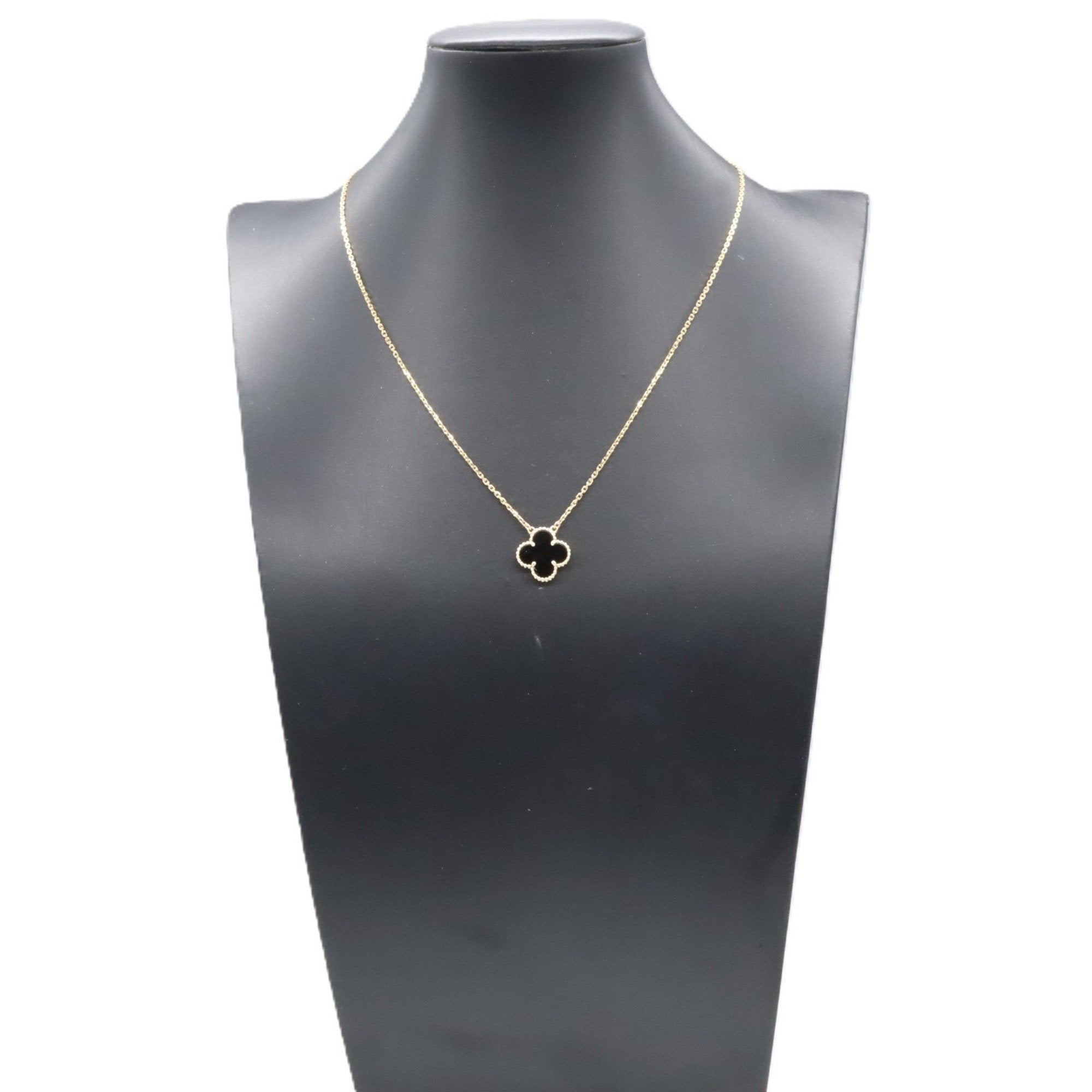 Vintage Alhambra Pendant Necklace 18K Yellow Gold and Onyx