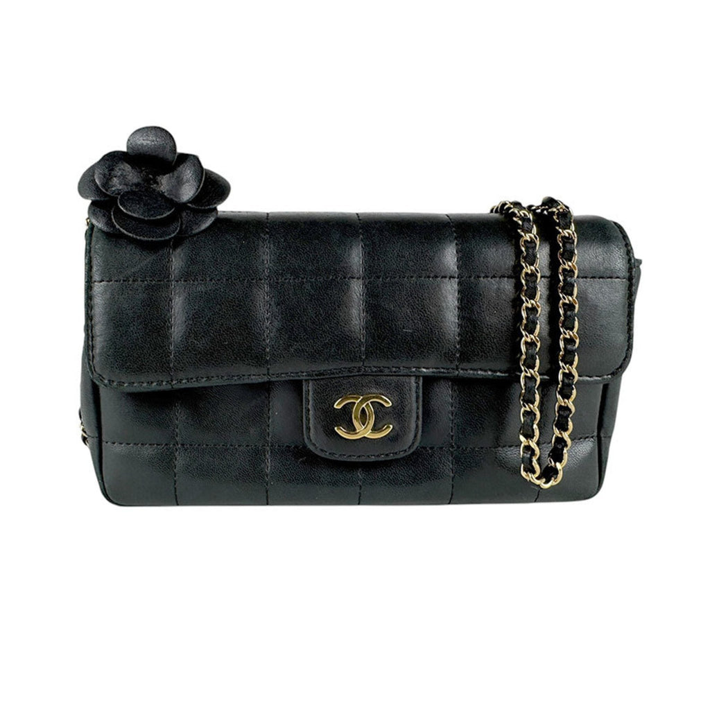 Camellia Chocolate Bar Flap Bag Quilted Lambskin Mini