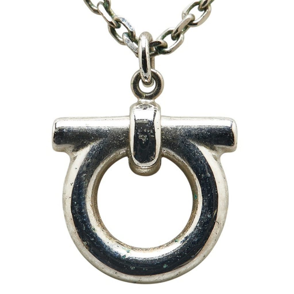 Gancini Rhinestone Pendant Necklace Metal Silver