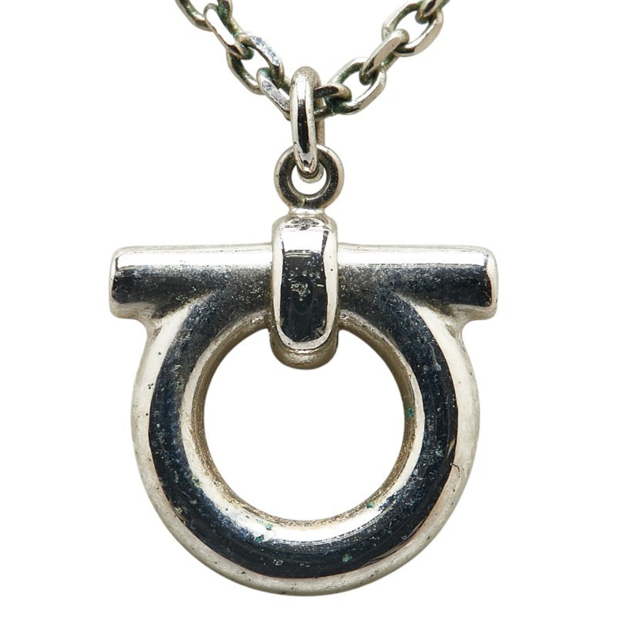 Gancini Rhinestone Pendant Necklace Metal Silver