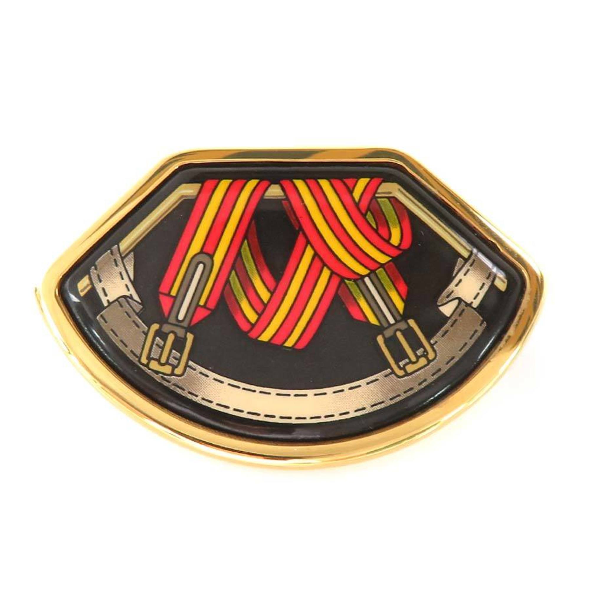 Brooch Enamel and Metal Black and Gold and Multi-Color