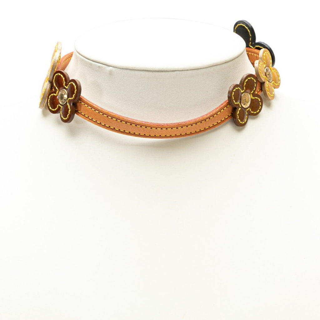 Flower Lexington Necklace Enamel and Leather Black Bronze Yellow