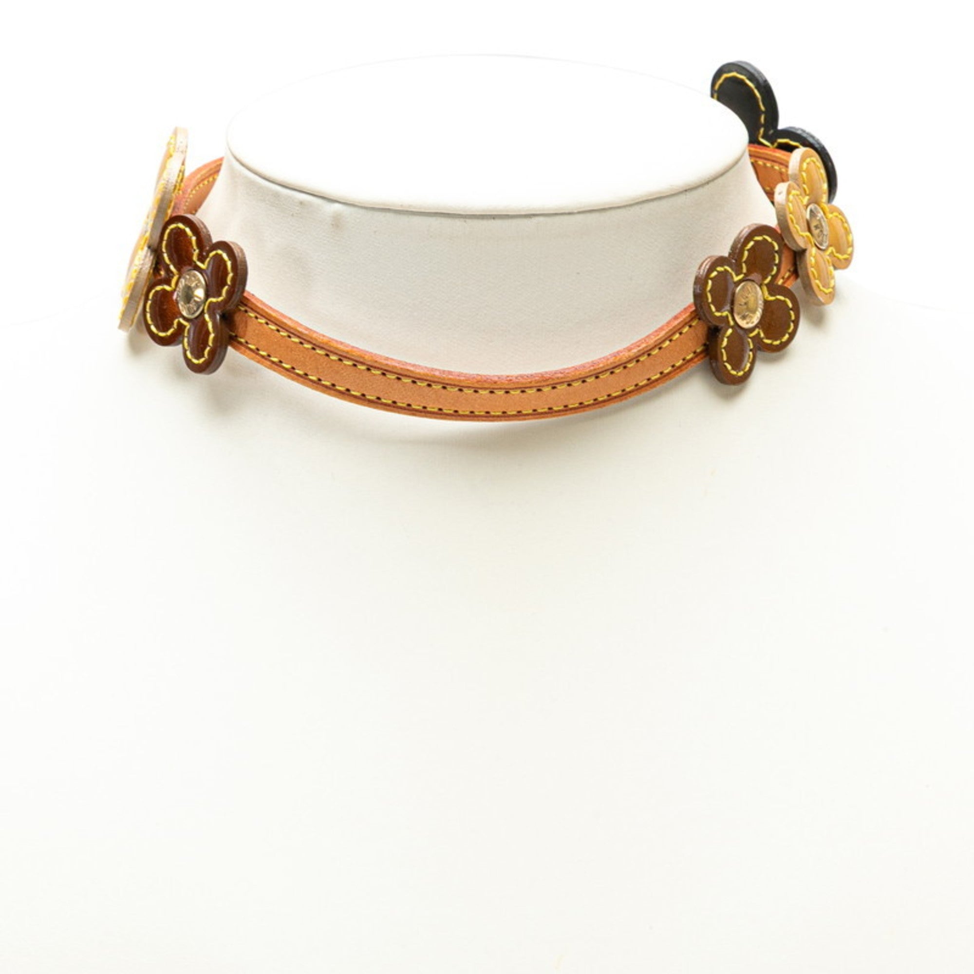 Flower Lexington Necklace Enamel and Leather Black Bronze Yellow