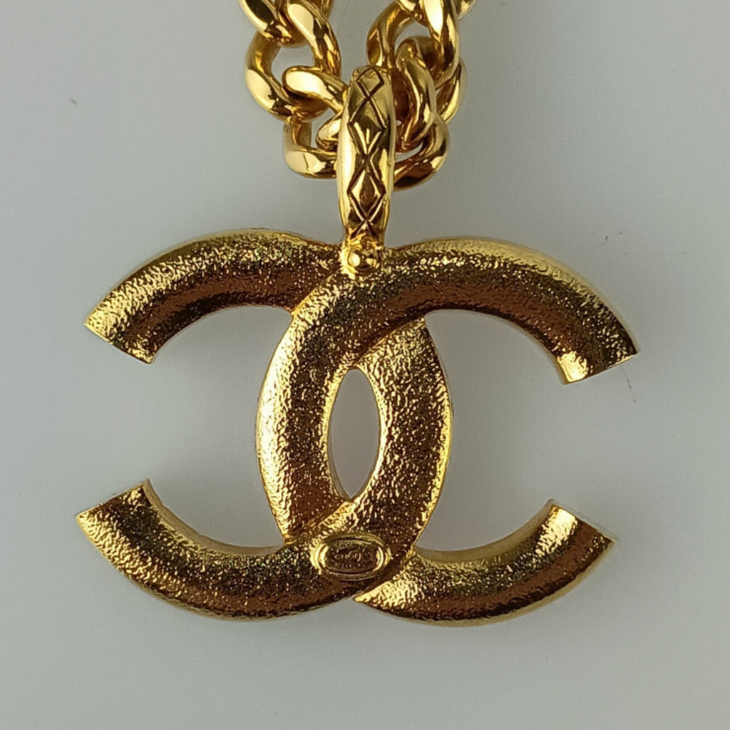 CC Logo Pendant Necklace Gold-Tone Metal