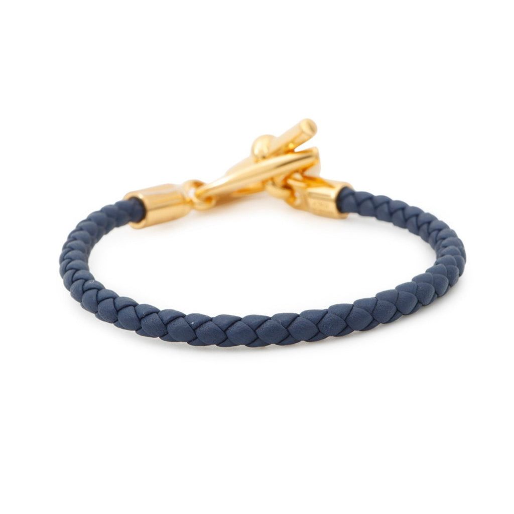 Etrier Bracelet Metal and Swift Leather Navy