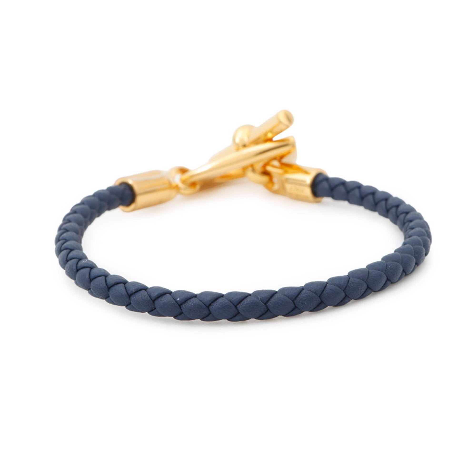 Etrier Bracelet Metal and Swift Leather Navy