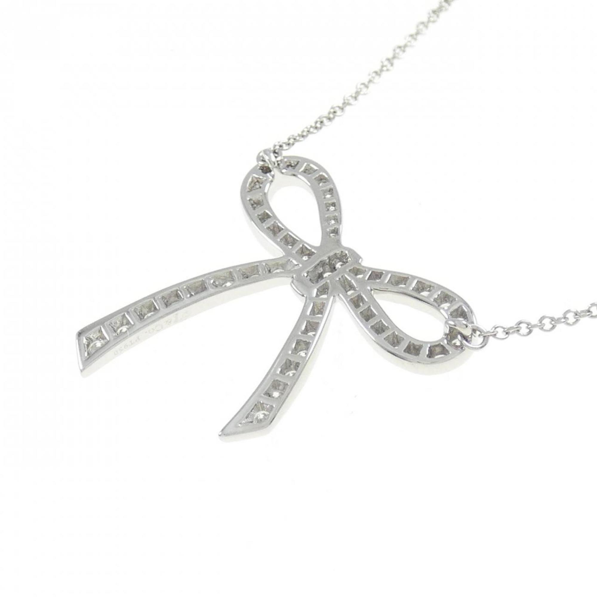 Bow Pendant Necklace Platinum with Diamond