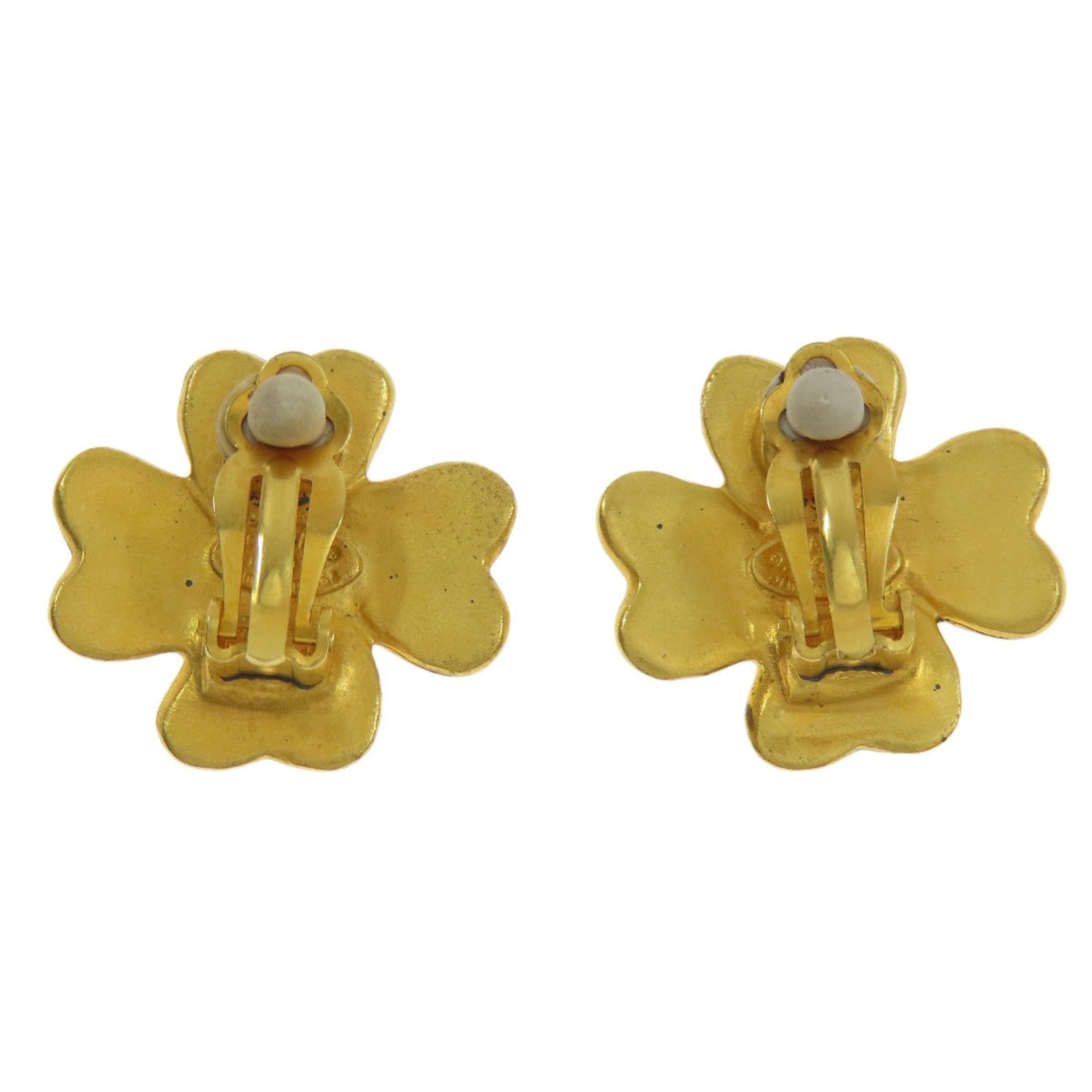 CC Logo Clover Clip-On Earrings Metal Gold-Tone Metal