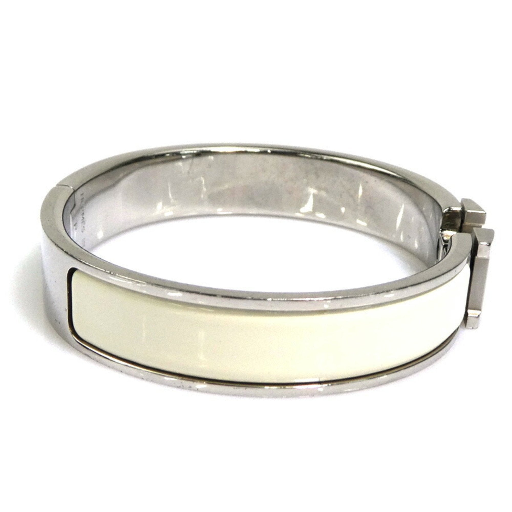 Enamel and Metal Bracelet Off-White and Silver