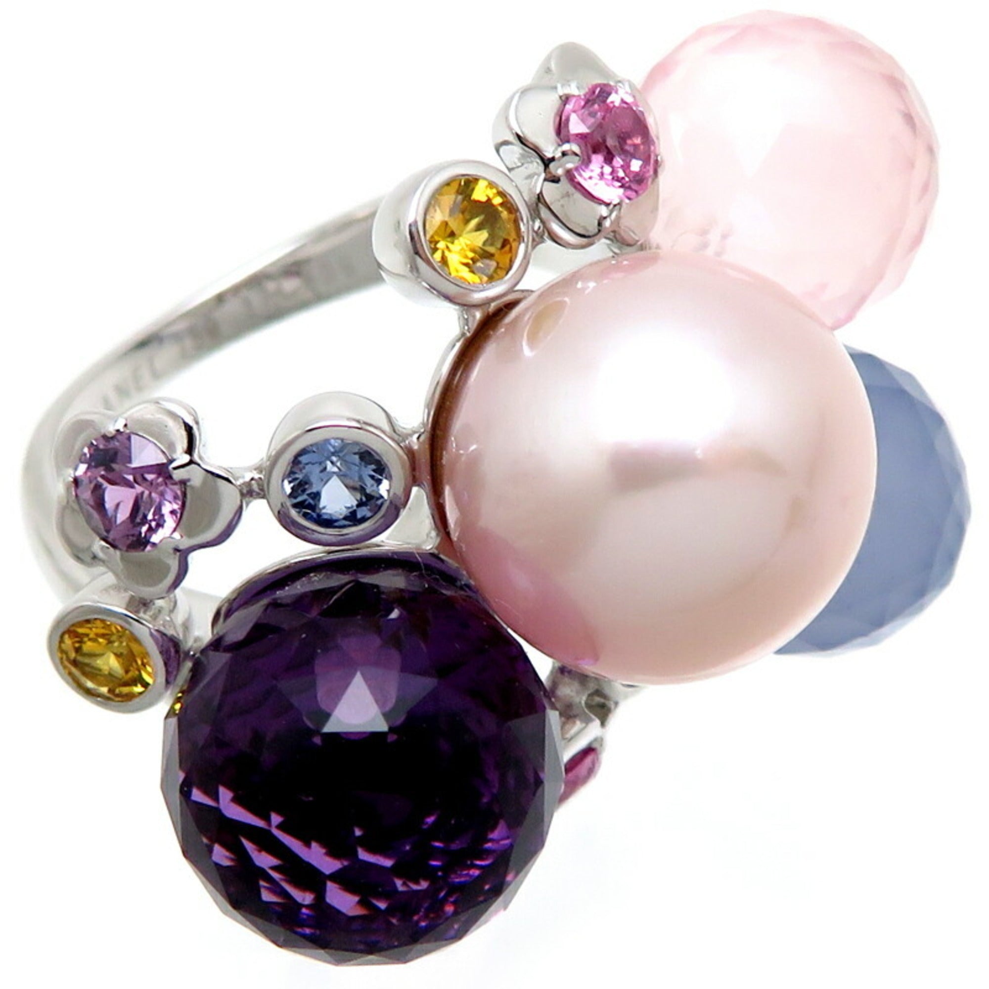 Mademoiselle Ring 18K White Gold with Pearl Quartz and Sapphire