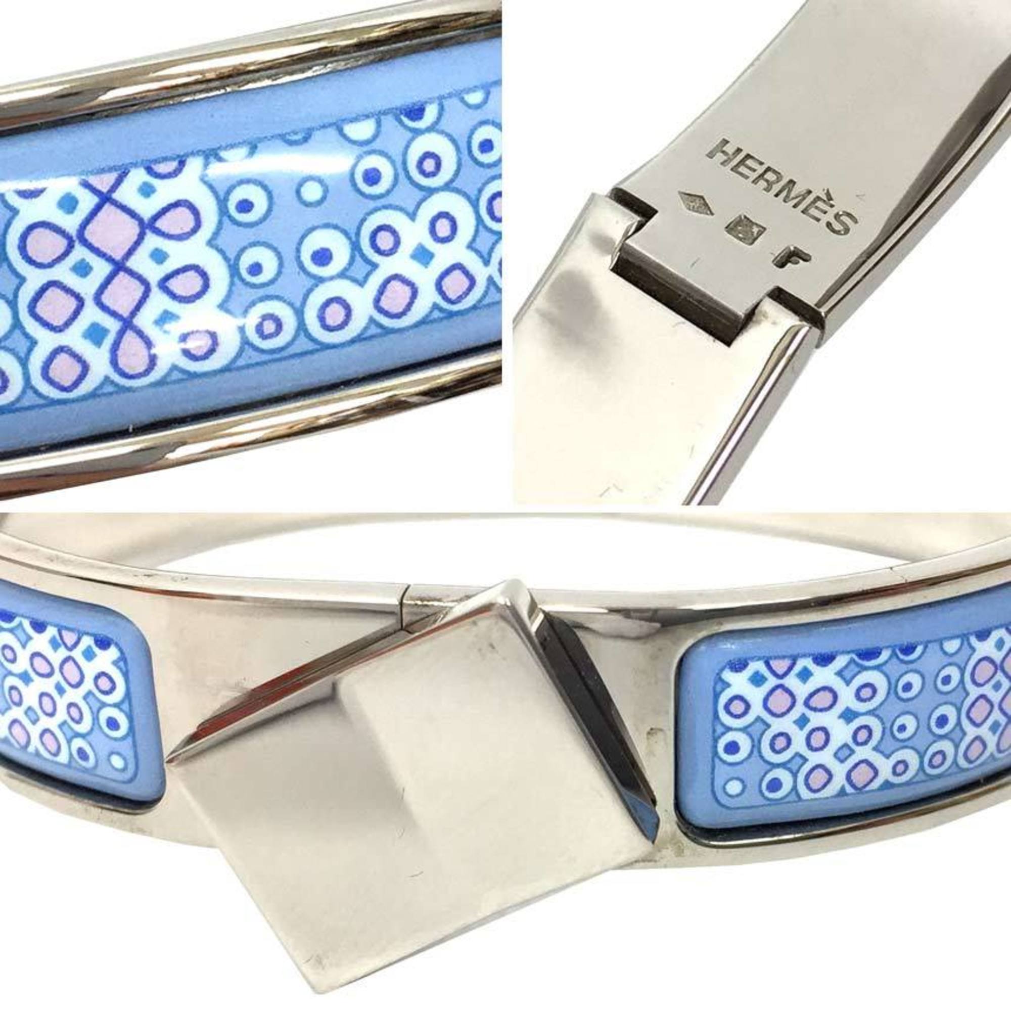 Bangle Bracelet Brass and Cloisonné and Enamel Light Blue Silver