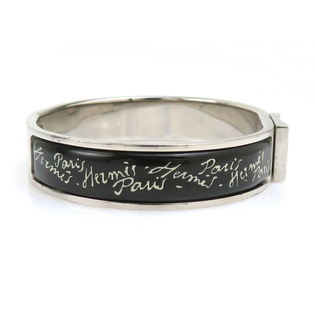Bangle Enamel and Metal Black and Silver Bracelet