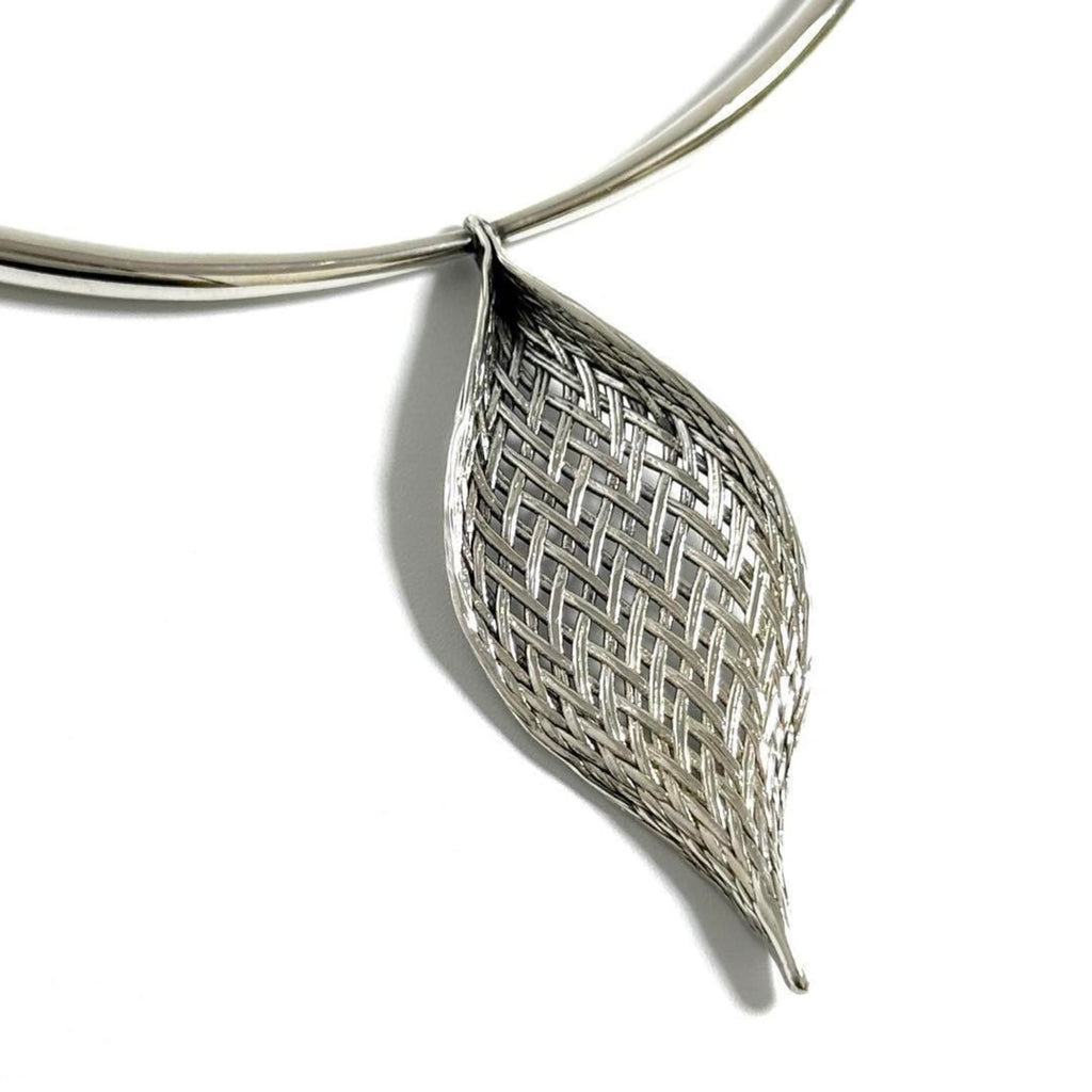 Mesh Leaf Pendant Necklace Sterling Silver