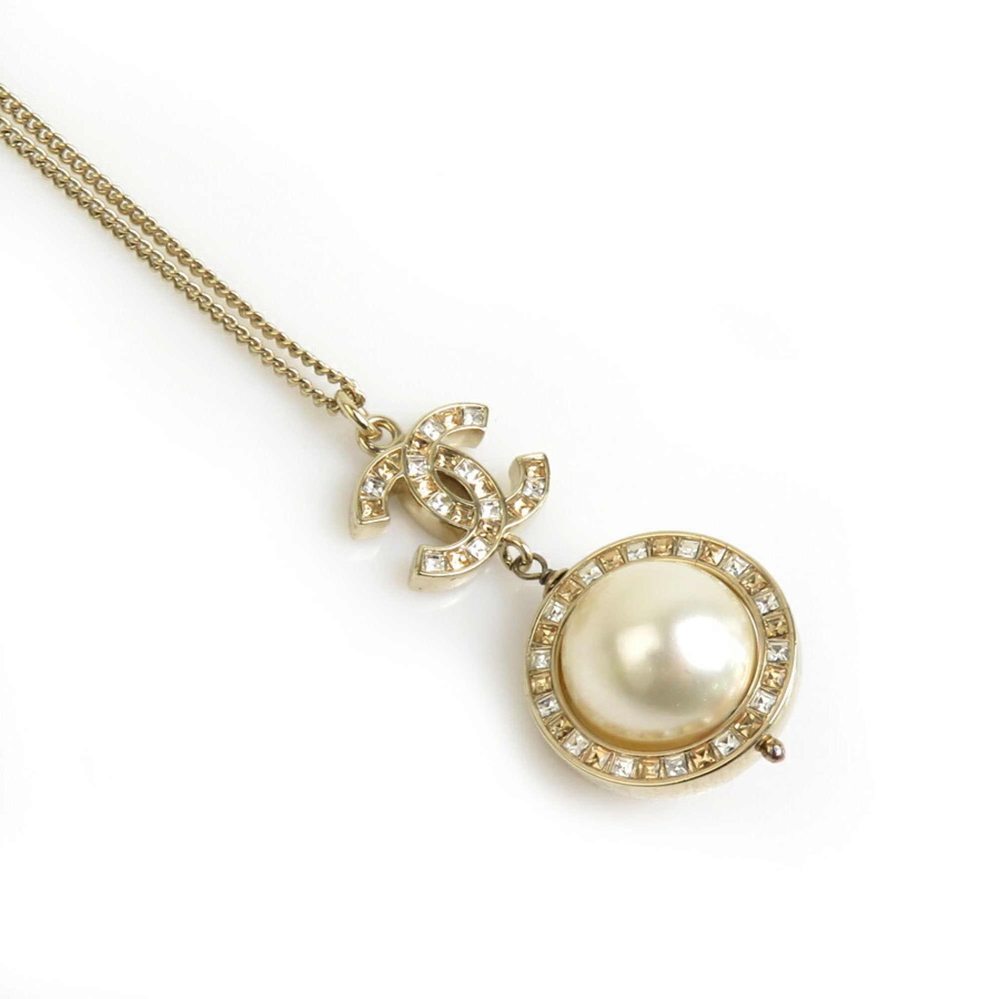 CC Logo Pendant Necklace Gold-Tone Metal