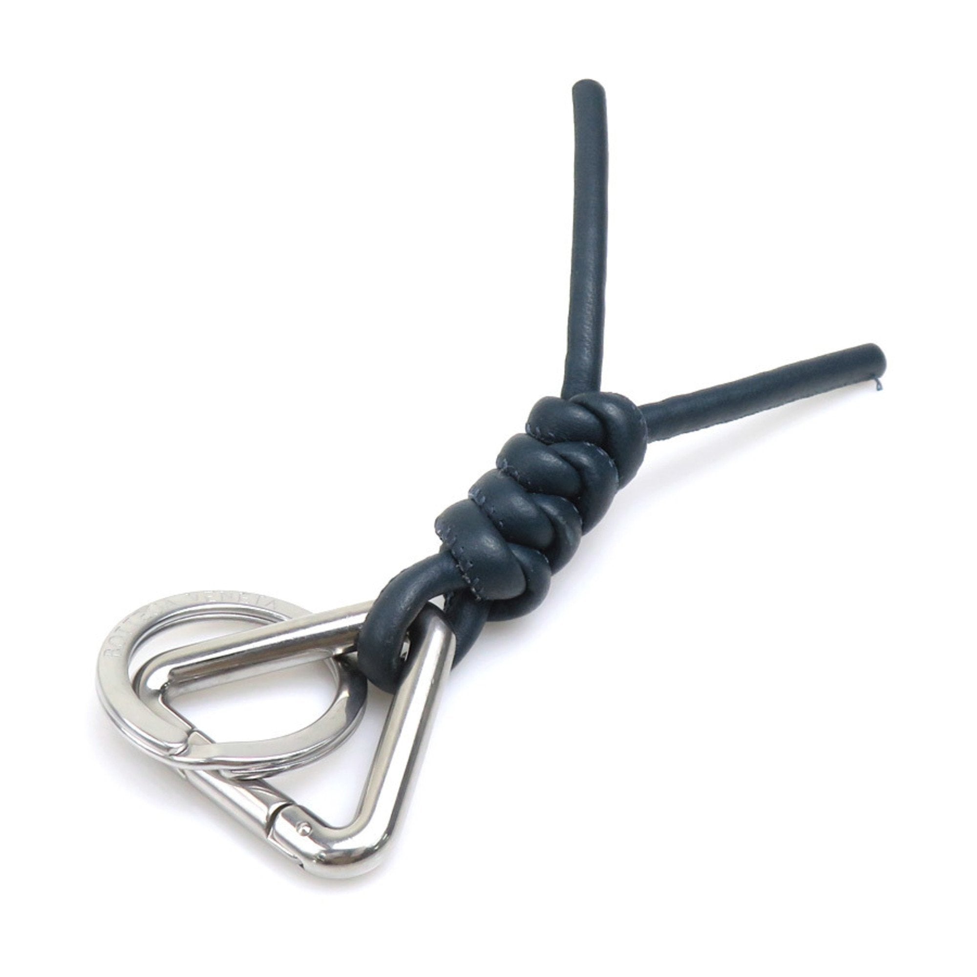 Keyring Charm Leather and Metal Navy Ring