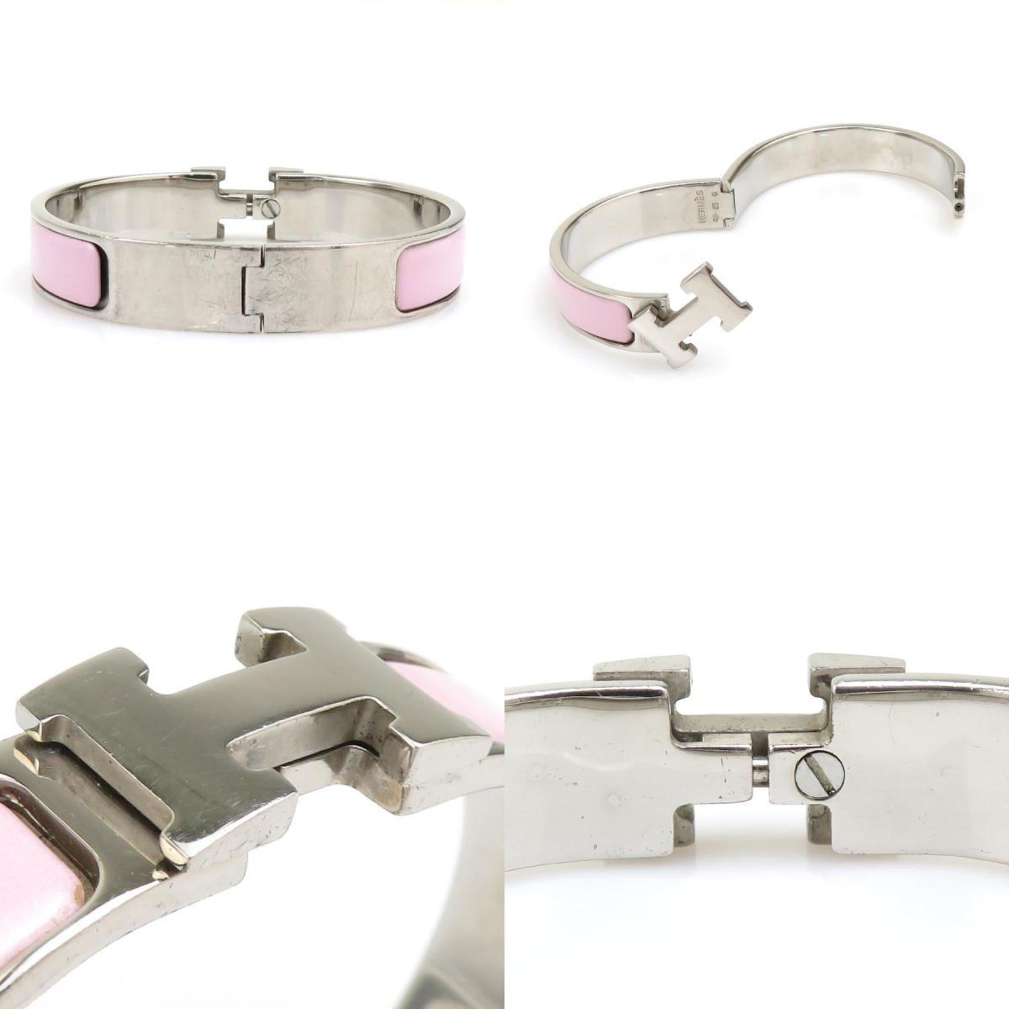 Bangle Bracelet Enamel and Metal Light Pink and Silver