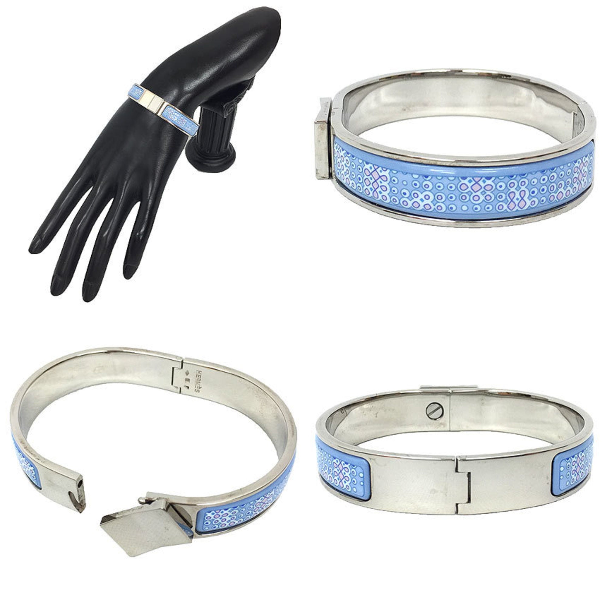 Bangle Bracelet Brass and Cloisonné and Enamel Light Blue Silver
