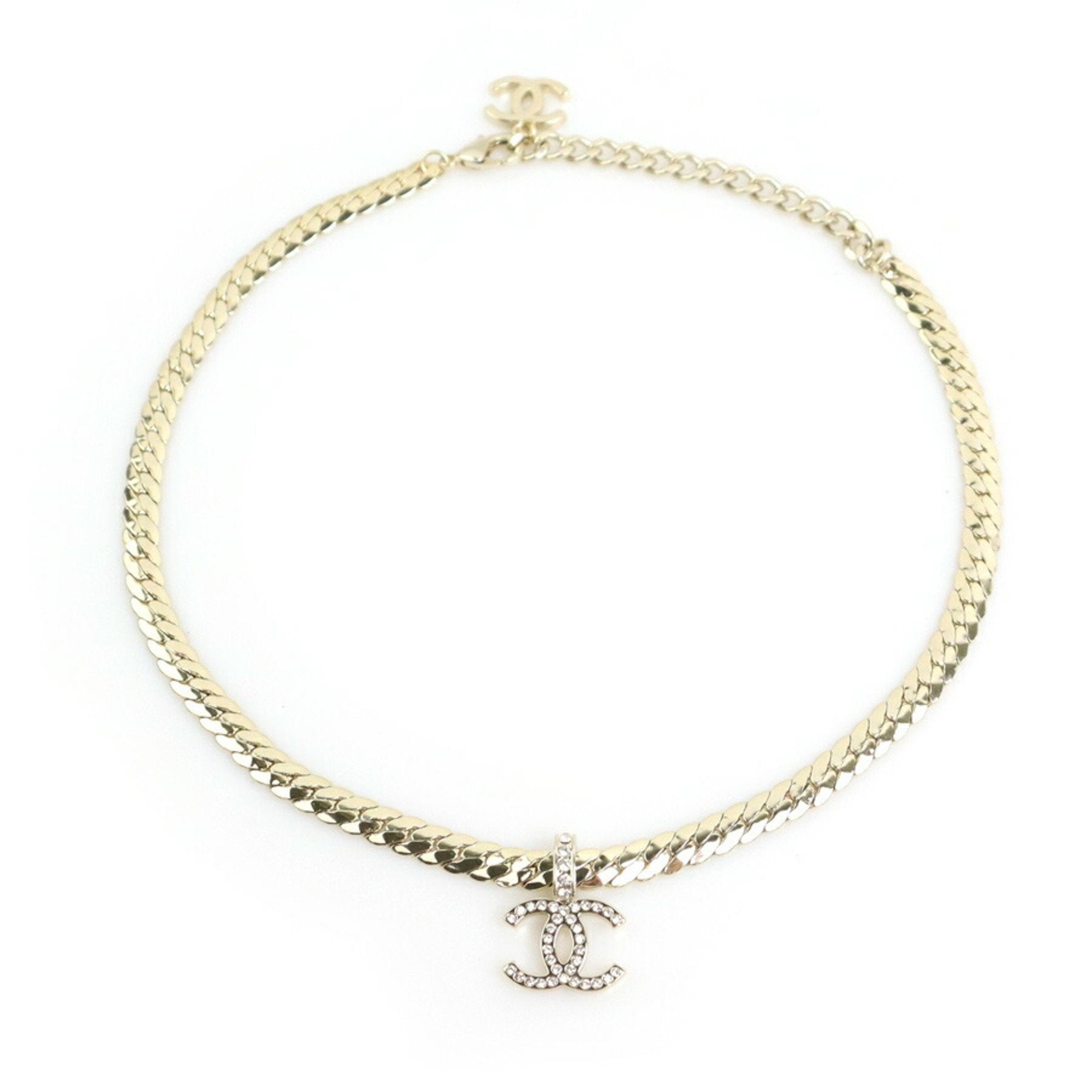 CC Logo Pendant Necklace Gold-Tone Metal