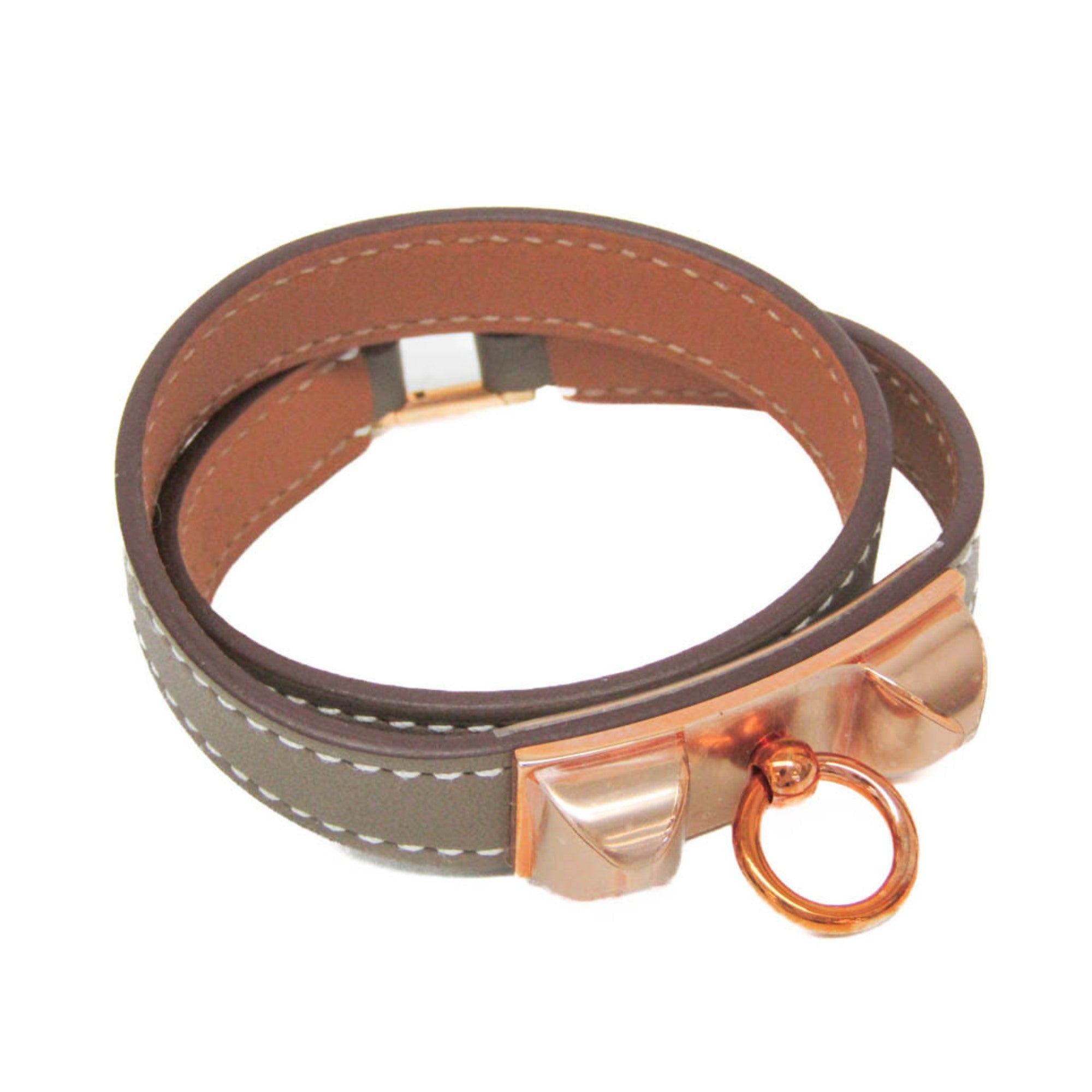 Rivale Double Tour Bracelet Leather and Metal Gray and Pink Gold