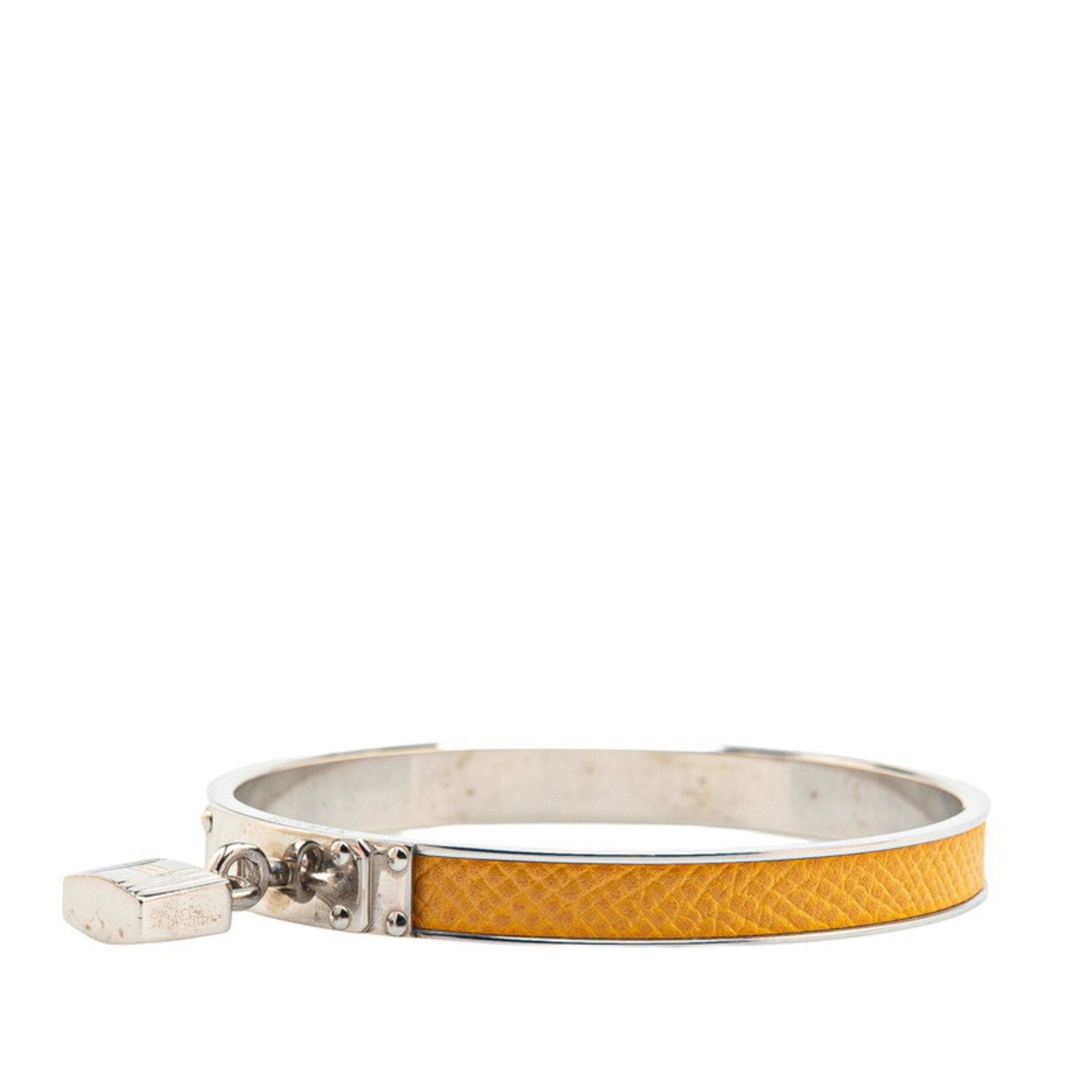 Bangle Leather and Metal Silver and Yellow Bracelet