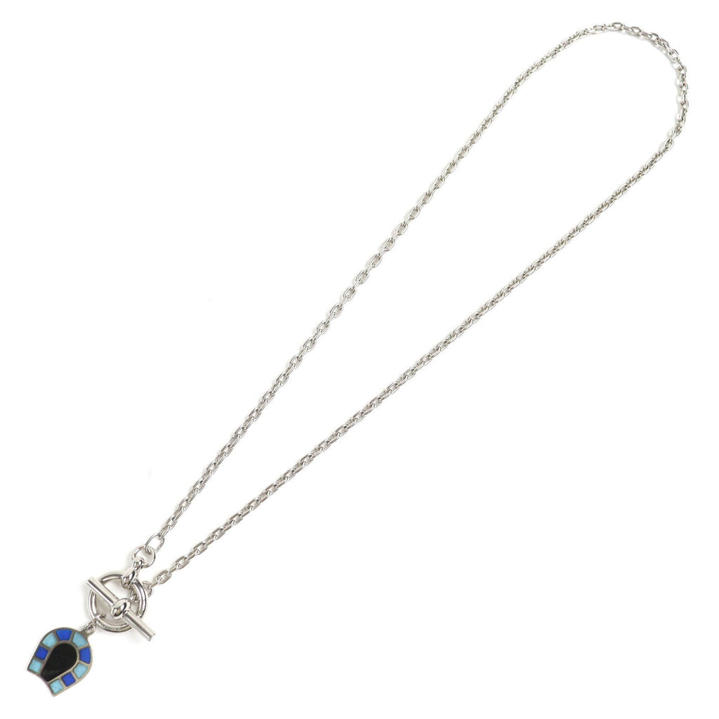 Horseshoe Pendant Necklace Enamel Blue