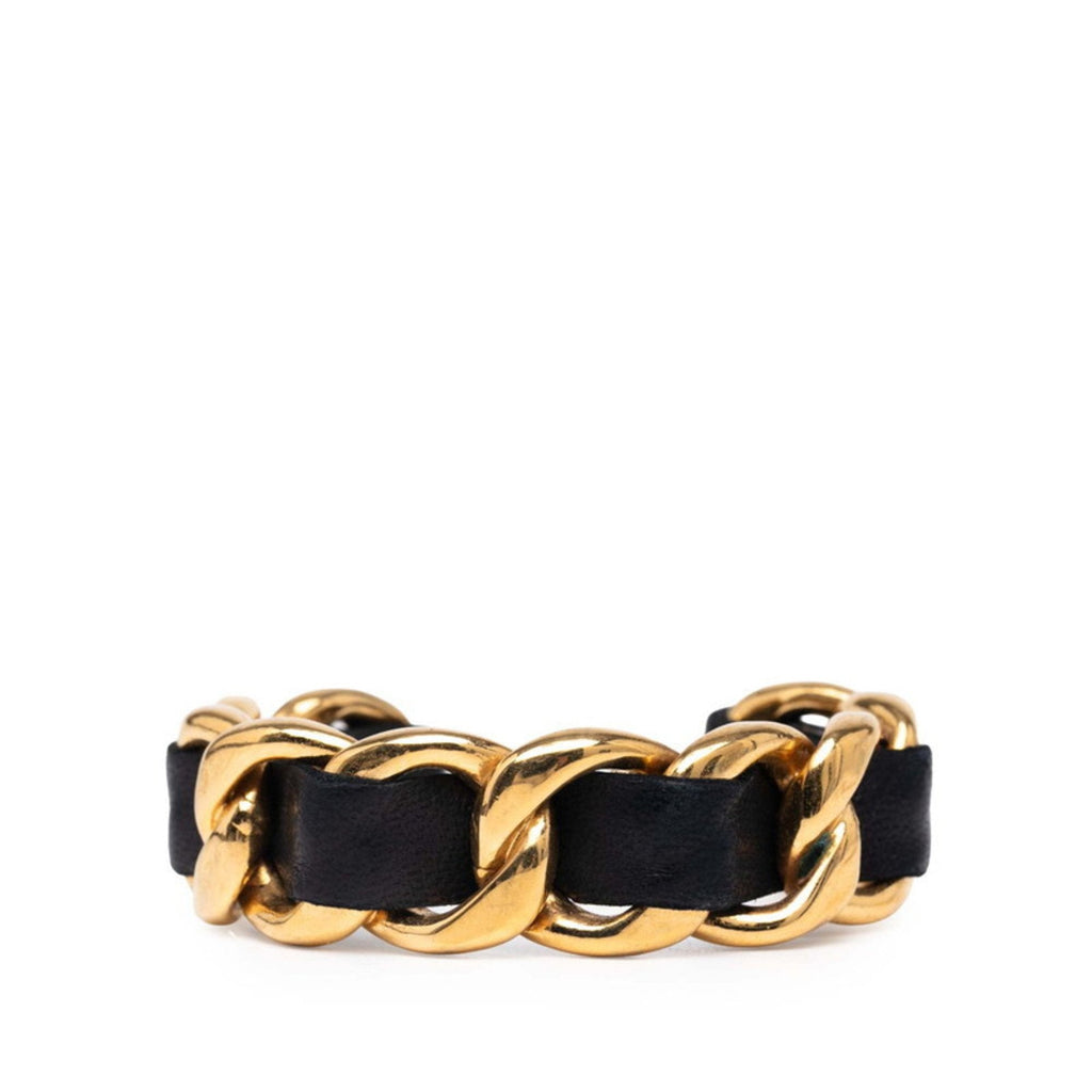 Chain Motif Bracelet Leather Black and Gold