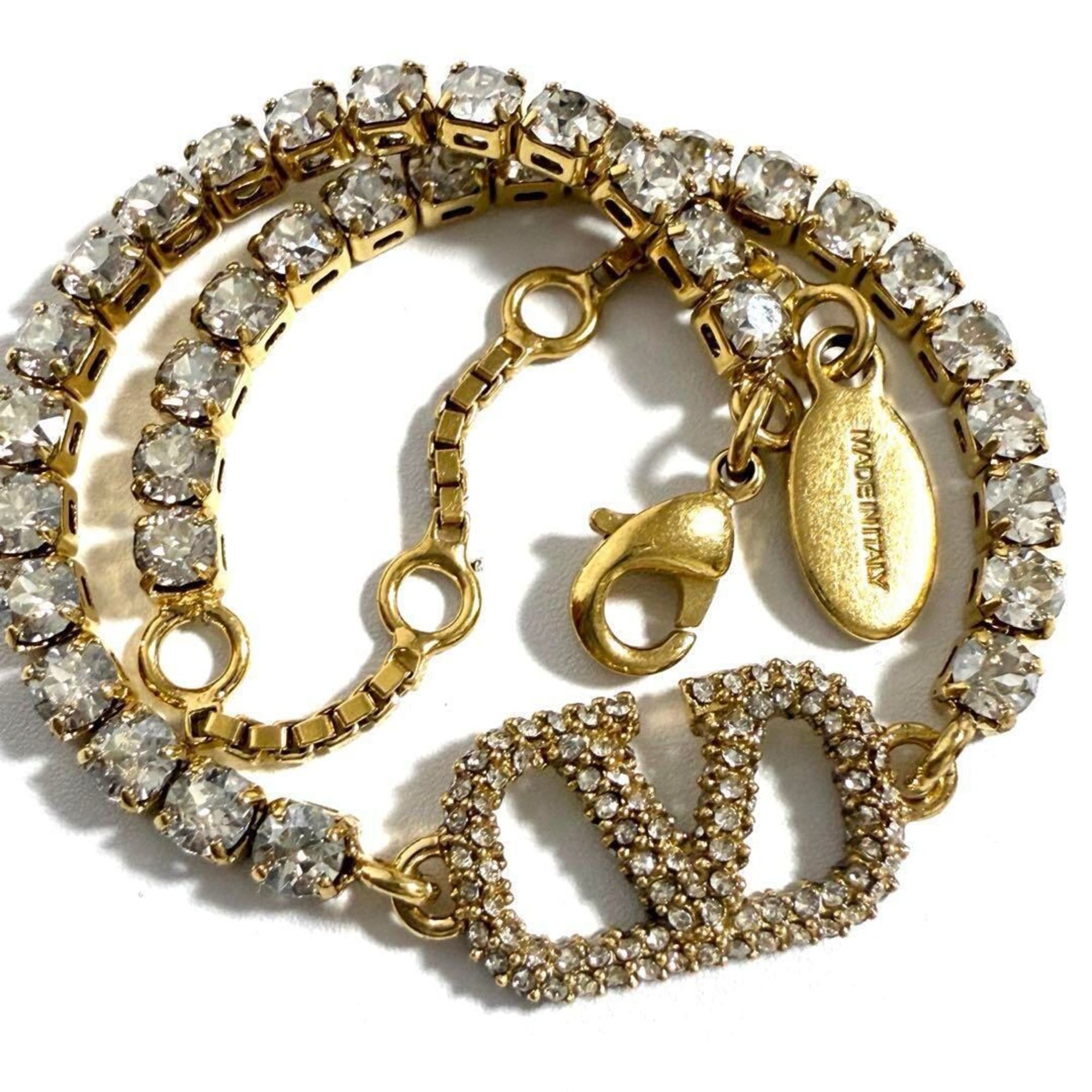 V Signature Bracelet Metal and Rhinestone