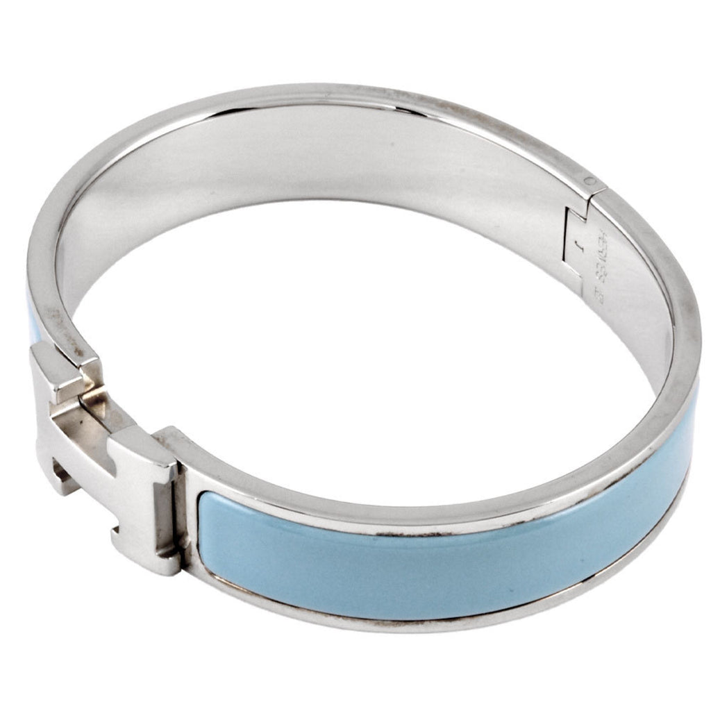 Clic Bangle Enamel and Metal Light Blue and Silver Mini Bracelet