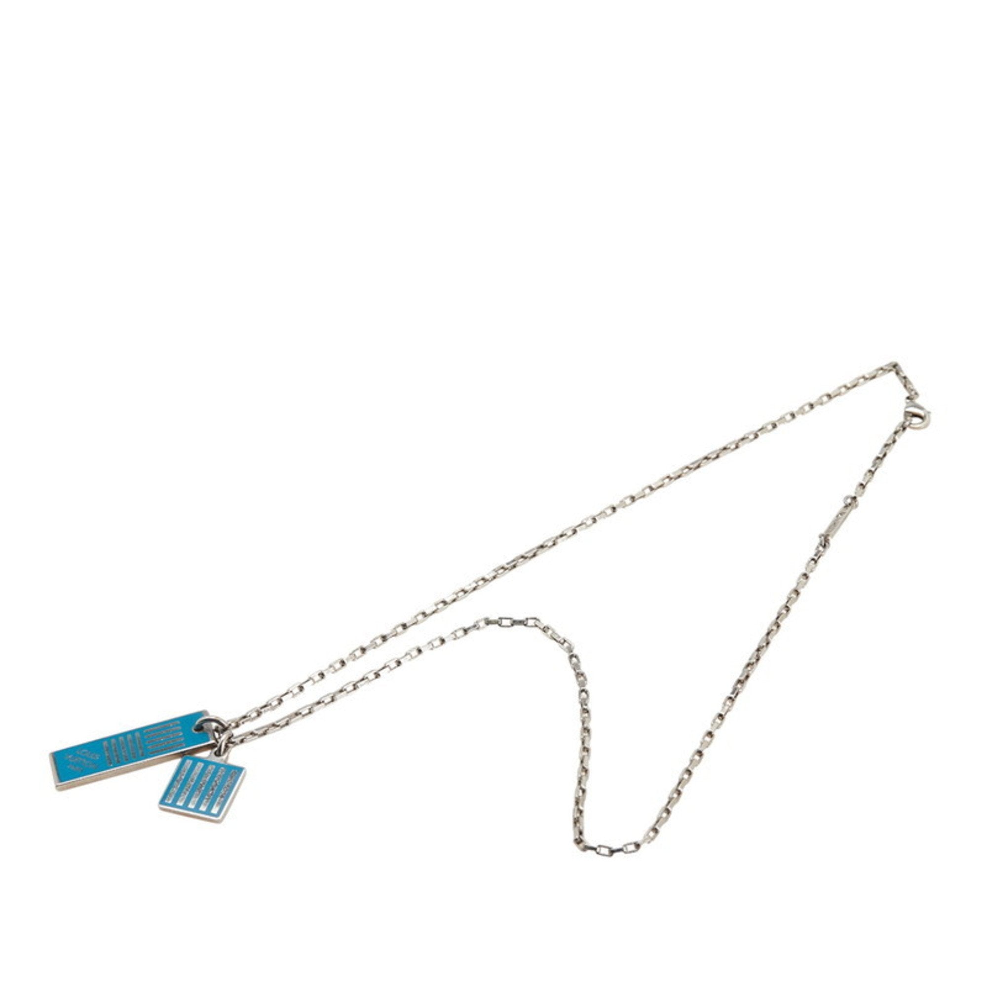 Collier Damier Colors Pendant Necklace Metal Blue Silver