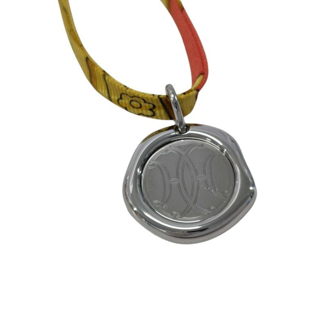 Pendant Necklace Metal and Silk Silver Multi-Color