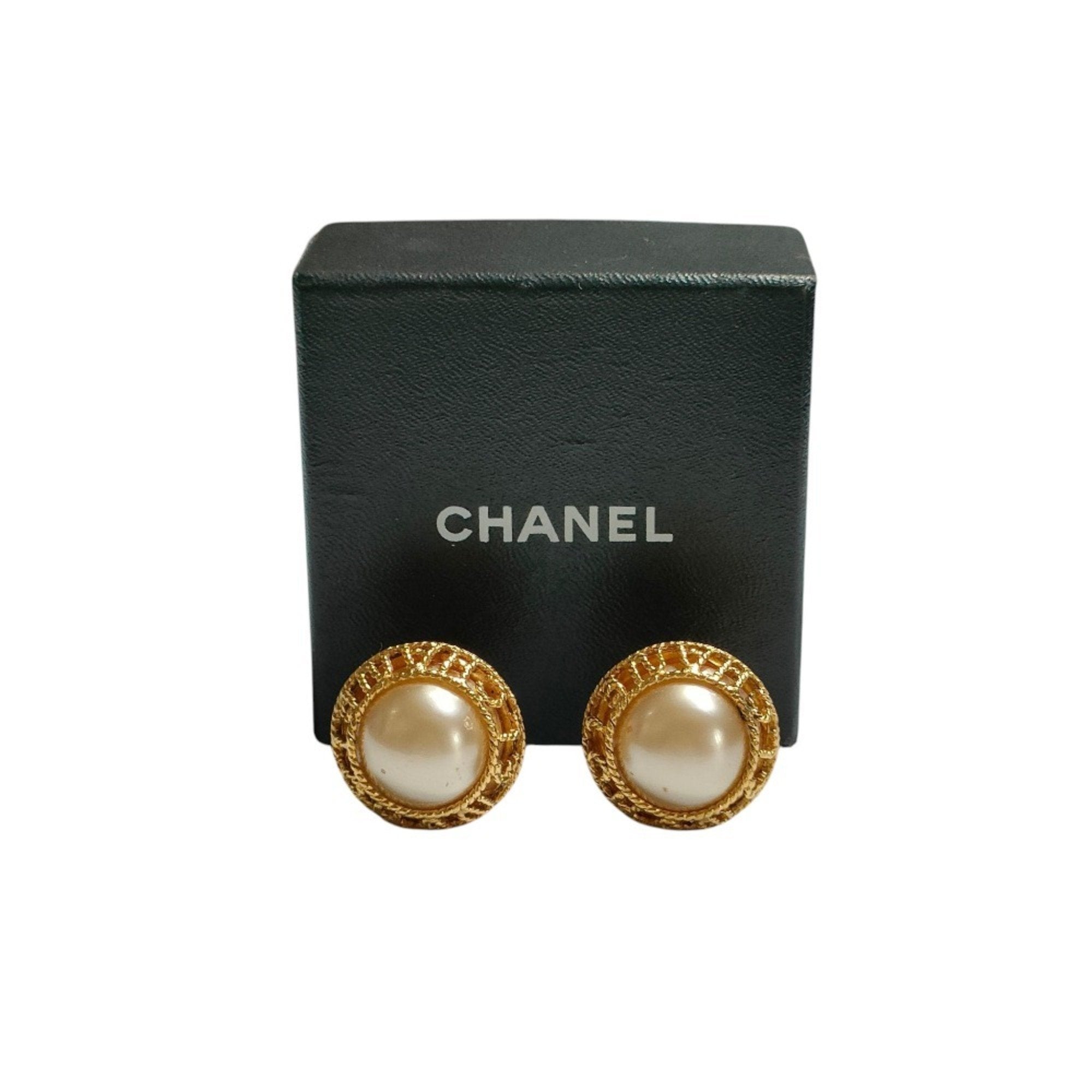 Vintage Earrings Pearl Gold-Tone Metal