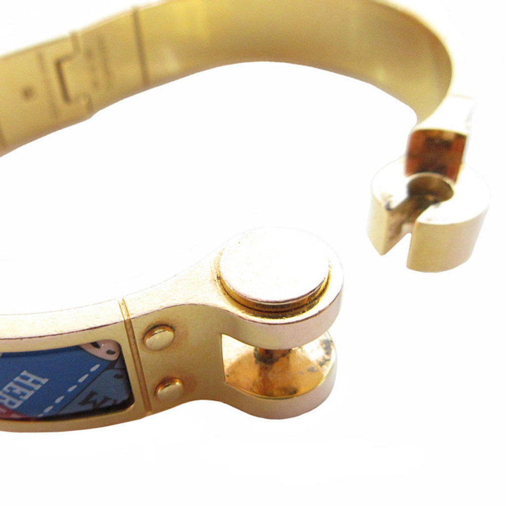 Bangle Bracelet Enamel and Metal Gold Multicolor