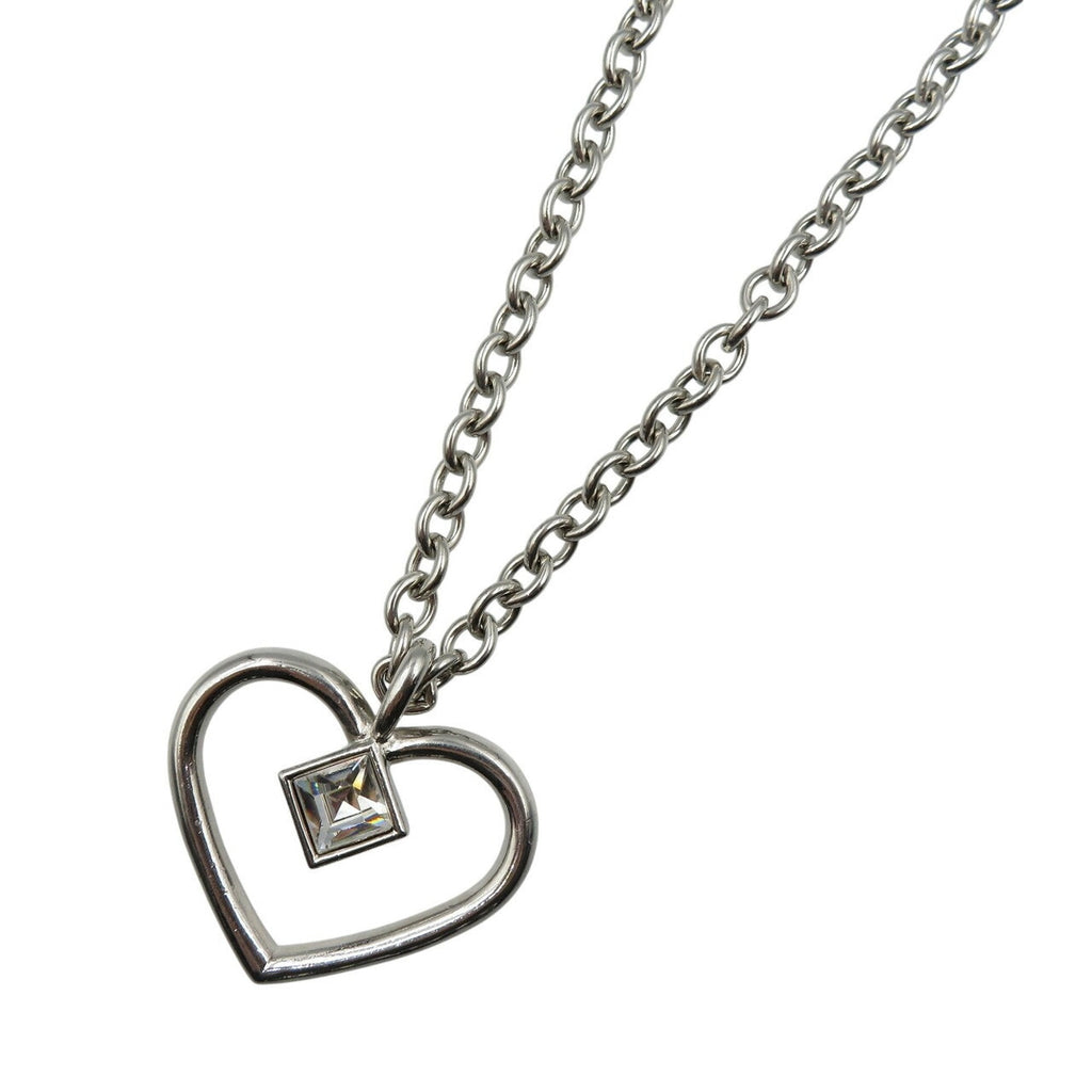 Heart Long Chain Pendant Necklace Metal Silver With Zirconia