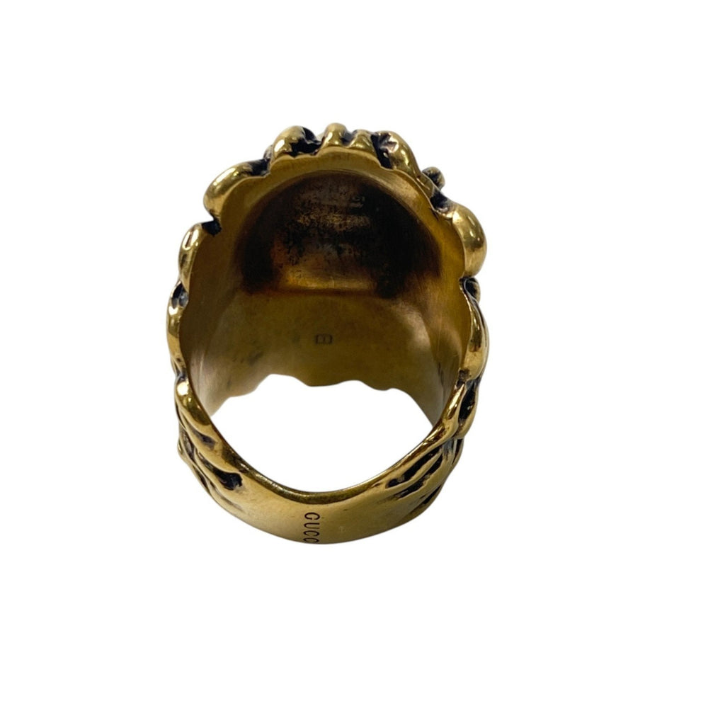 Lion Head Band Ring Gold Blue with Color Stone