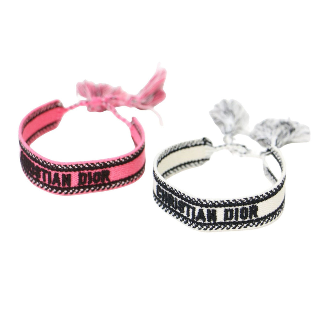 Bracelet Embroidered Fabric Pink and White