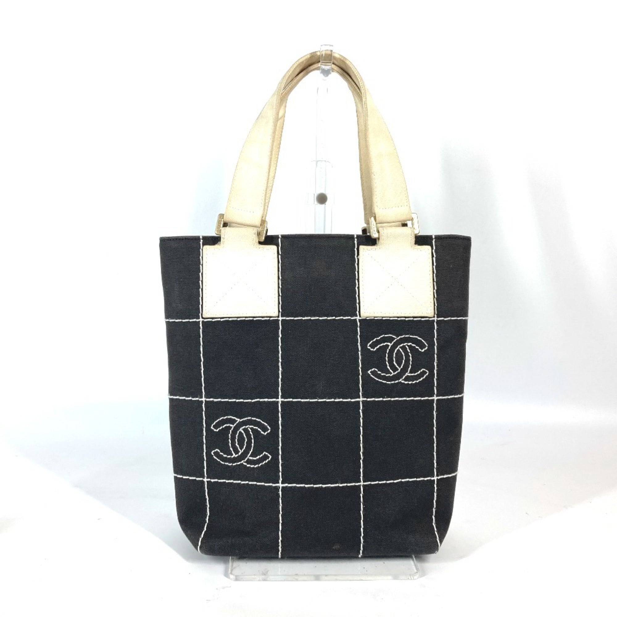 Vintage CC Square Stitch Tote Quilted Canvas Small