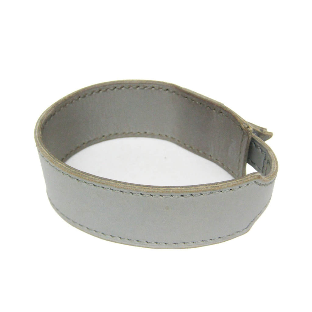 Bangle Leather and Metal Light Blue Gray and Silver Bracelet