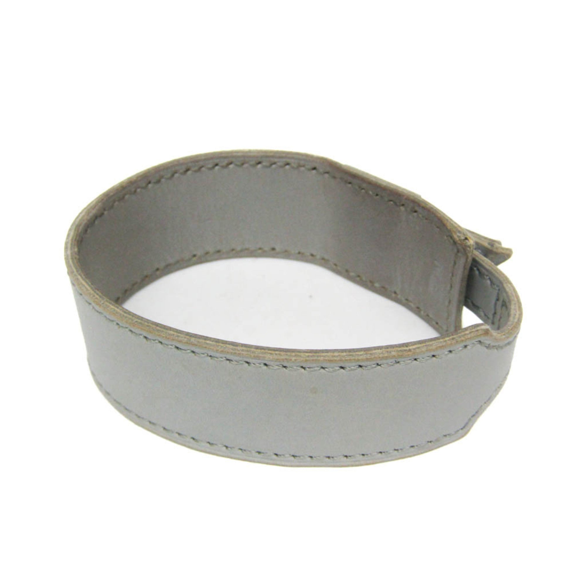 Bangle Leather and Metal Light Blue Gray and Silver Bracelet