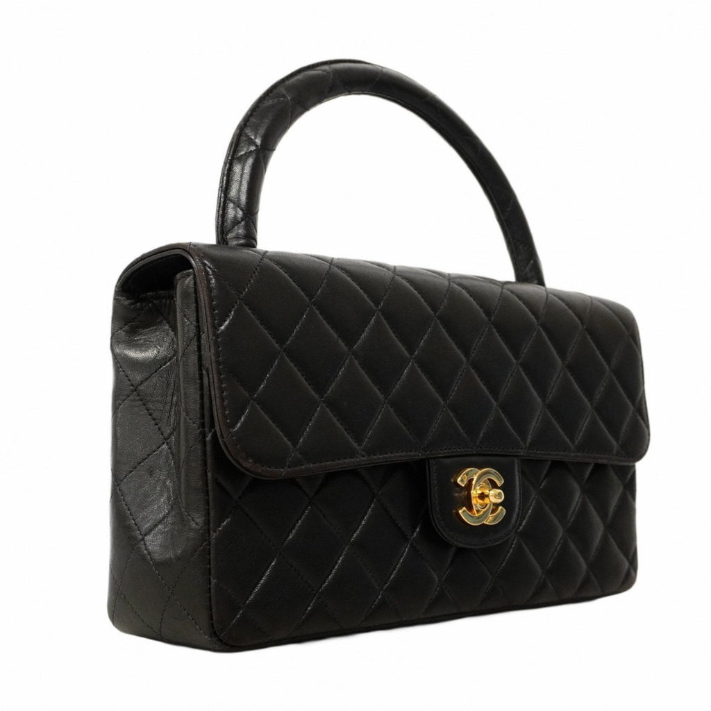 Vintage Twin Top Handle Flap Bag Quilted Lambskin Medium
