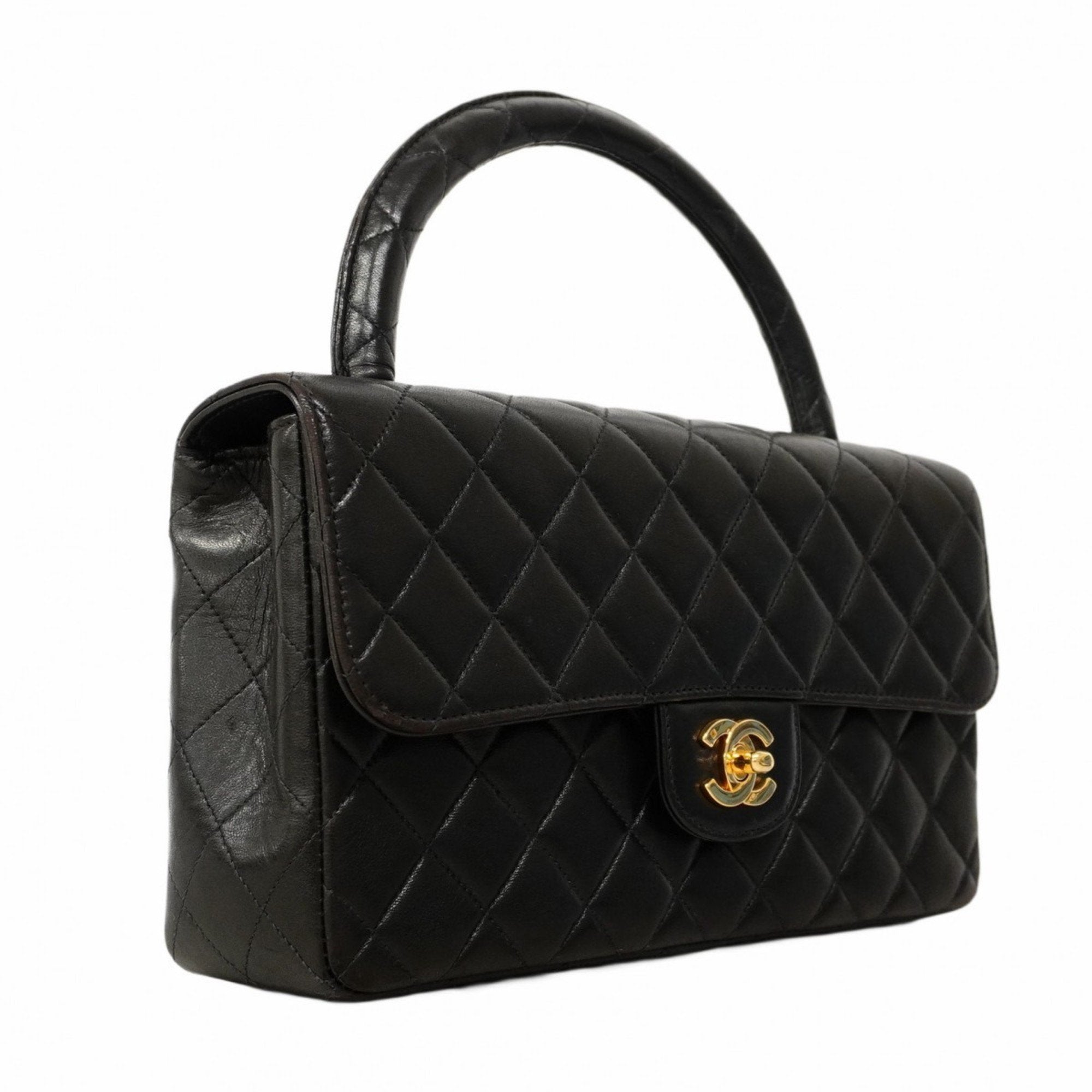 Vintage Twin Top Handle Flap Bag Quilted Lambskin Medium