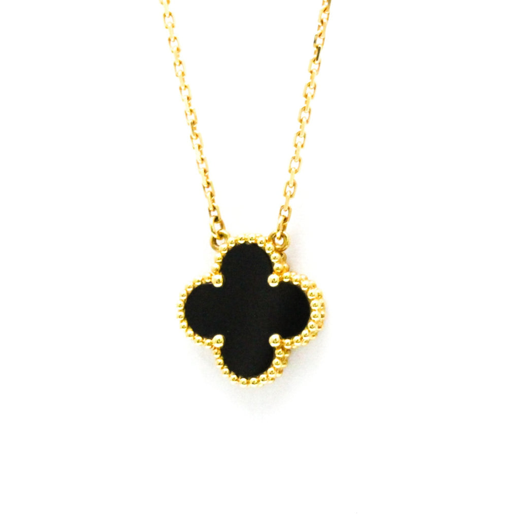 Vintage Alhambra Pendant Necklace 18K Yellow Gold and Onyx