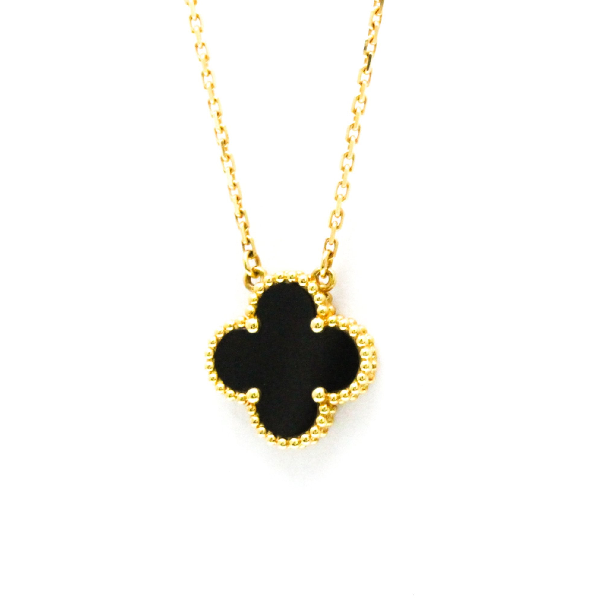 Vintage Alhambra Pendant Necklace 18K Yellow Gold and Onyx