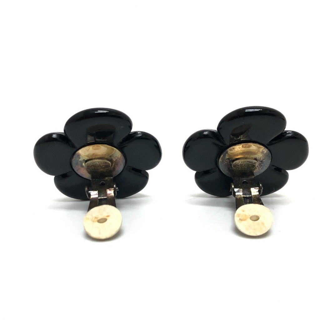 CC Logo Flower Clip-On Earrings Gold-Tone Metal