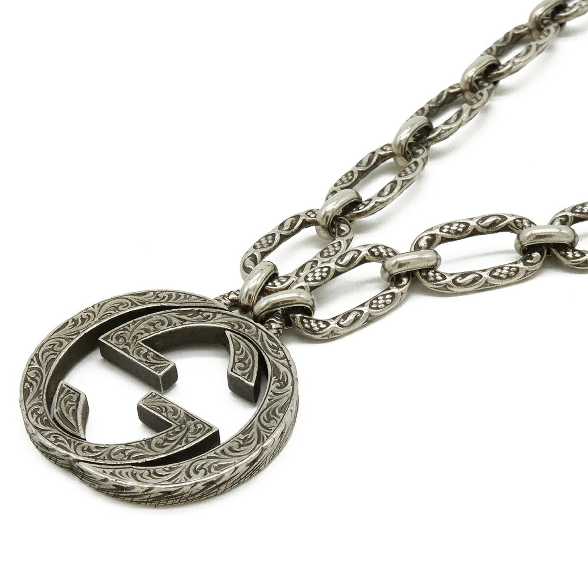 Arabesque Interlocking G Motif Pendant Necklace Sterling Silver Large