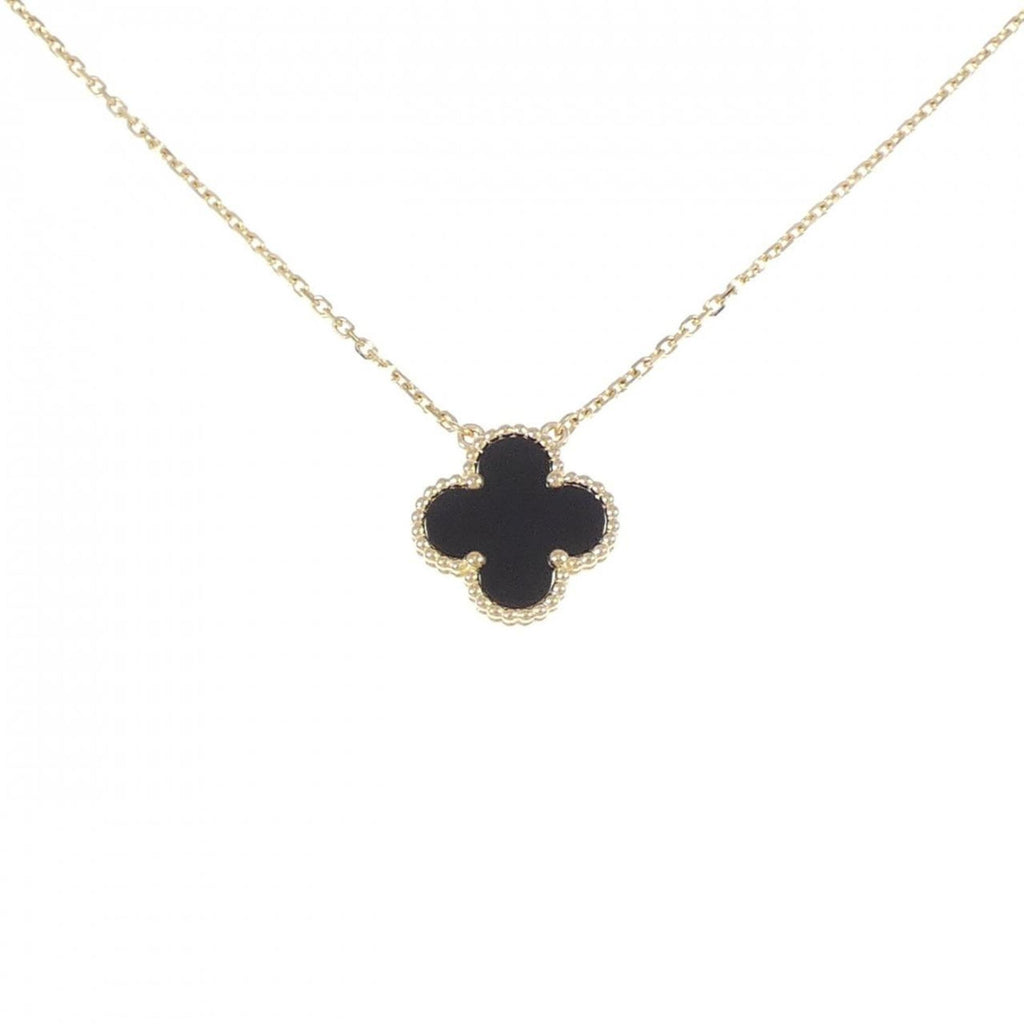 Vintage Alhambra Pendant Necklace 18K Yellow Gold and Onyx