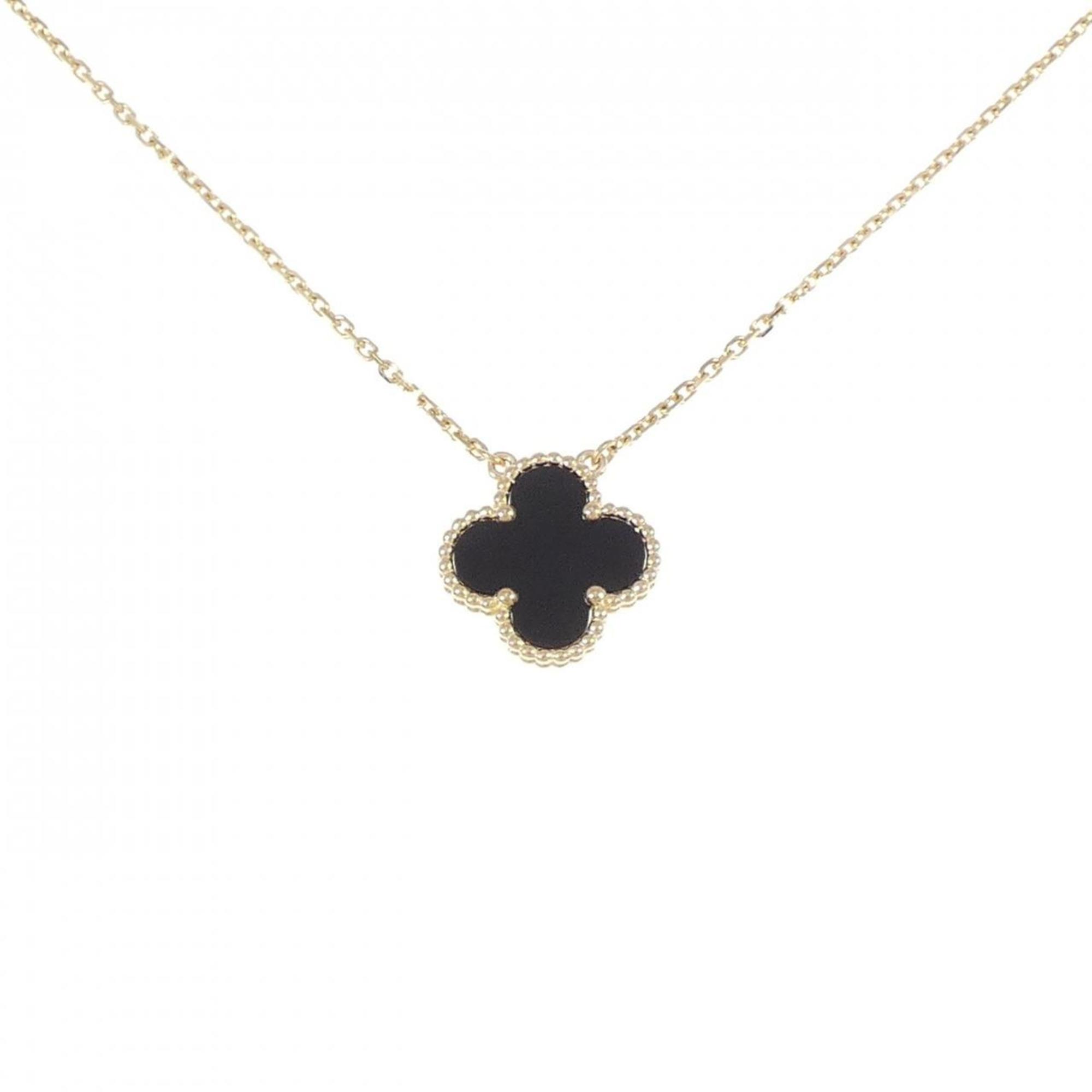Vintage Alhambra Pendant Necklace 18K Yellow Gold and Onyx