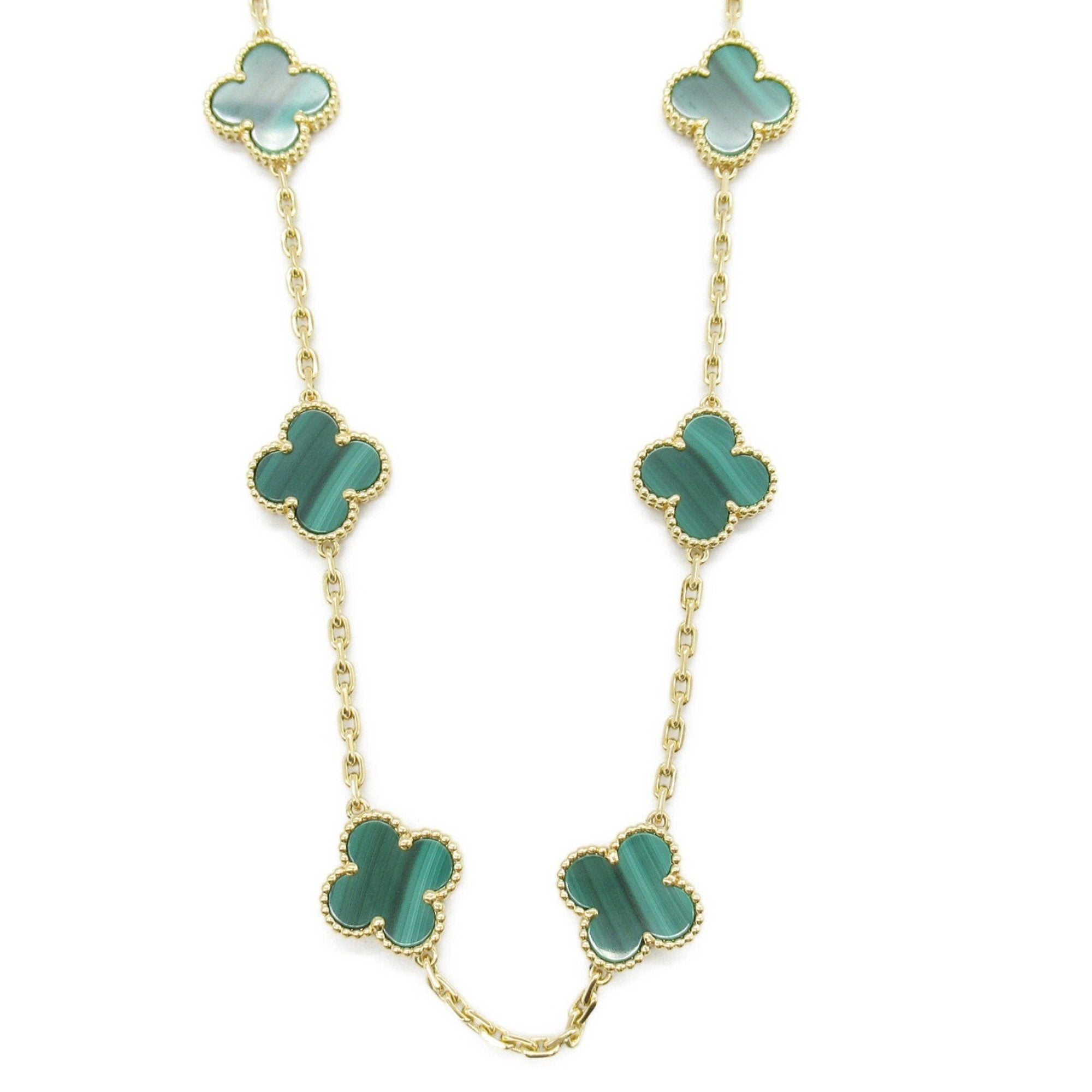 Vintage Alhambra Pendant Necklace 18K Yellow Gold and Malachite