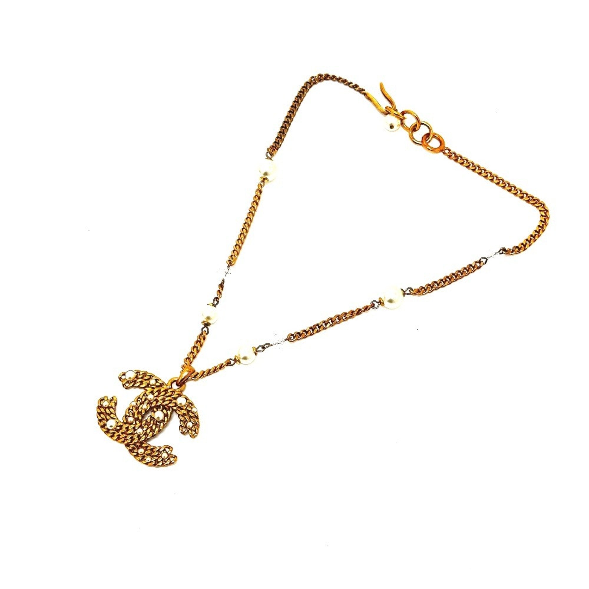 CC Logo Chain Pendant Necklace Gold-Tone Metal